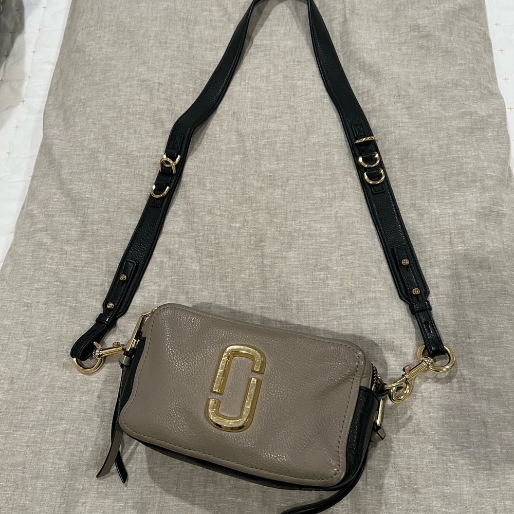 Marc Jacobs Tan and Black Crossbody Bag with Gold Accents